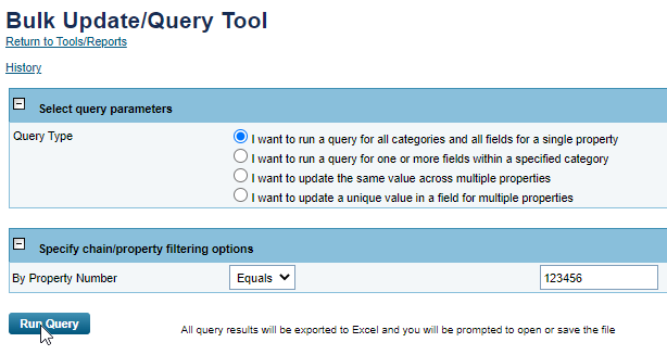 Exporting a Property Profile with the Bulk Update/Query Tool