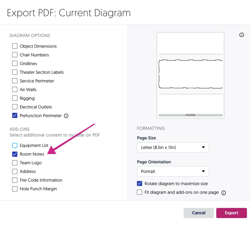 Adding Room Notes in Event Diagramming