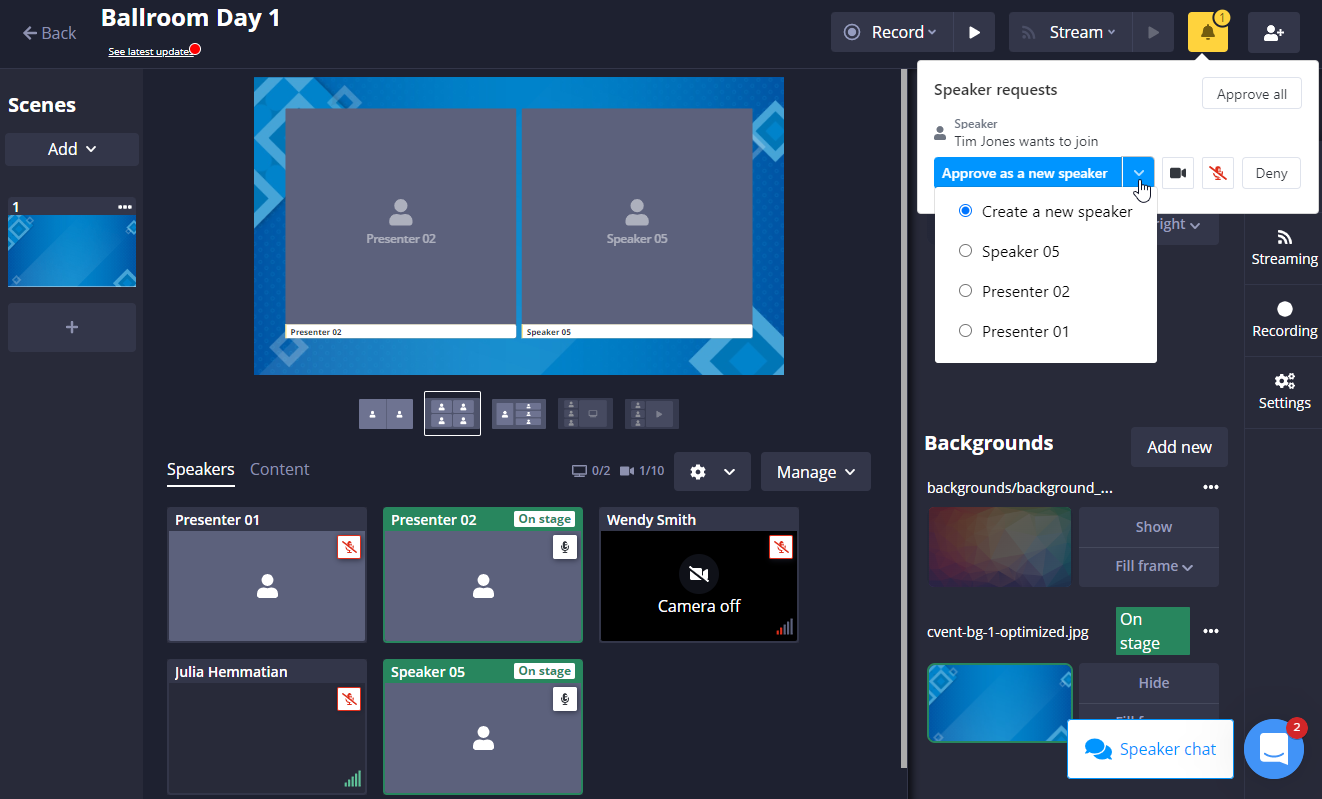 Adding Scenes in Studio Advanced Host View