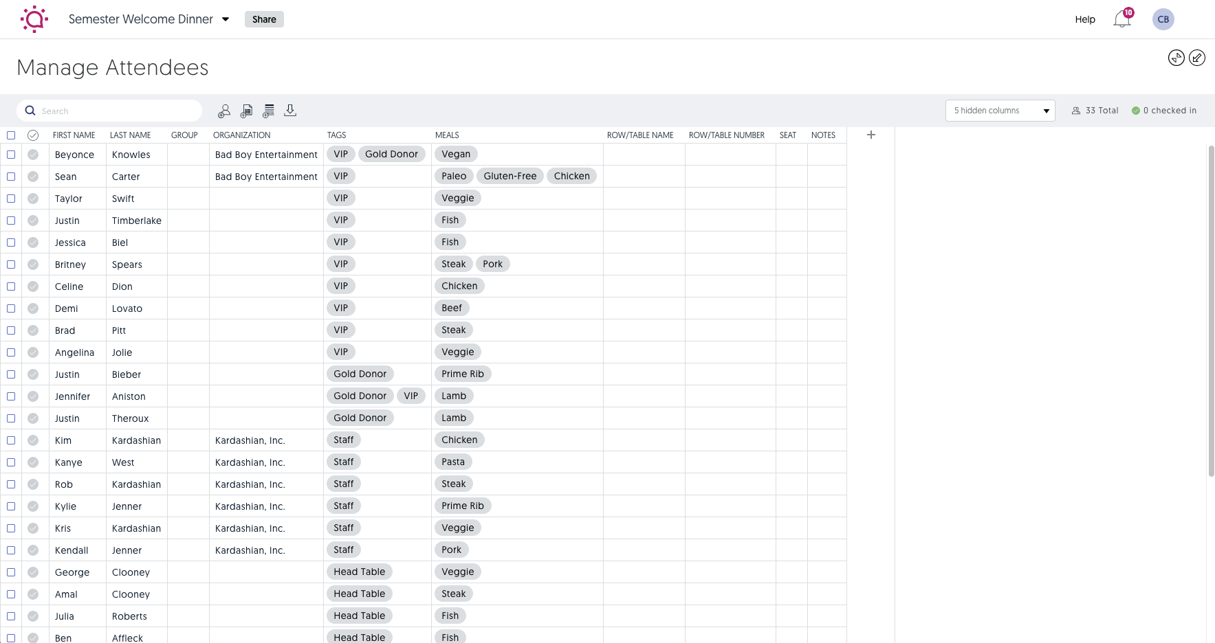 Grouping and Ungrouping Attendees in Event Diagramming
