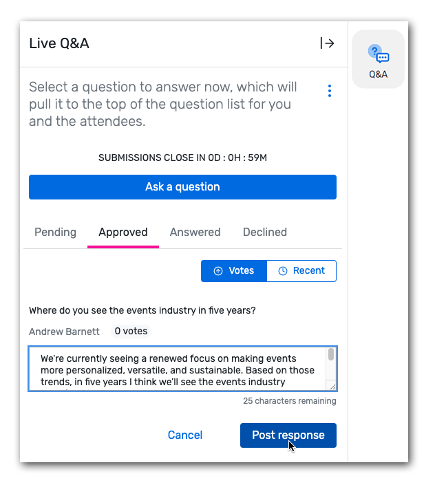 Moderating Live Q&A on the Attendee Hub Website and App