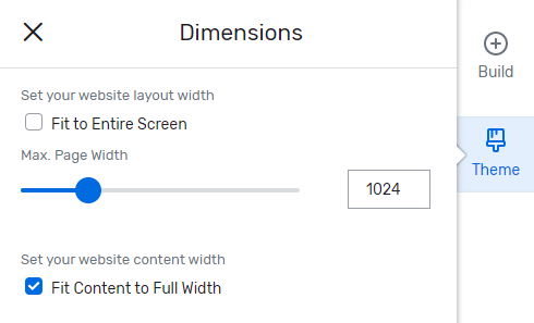 Overview of the Dimensions menu with "Fit content to full width" selected.