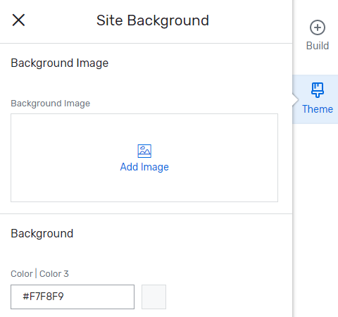 Overview of the Site Background menu with a specific color hex added.