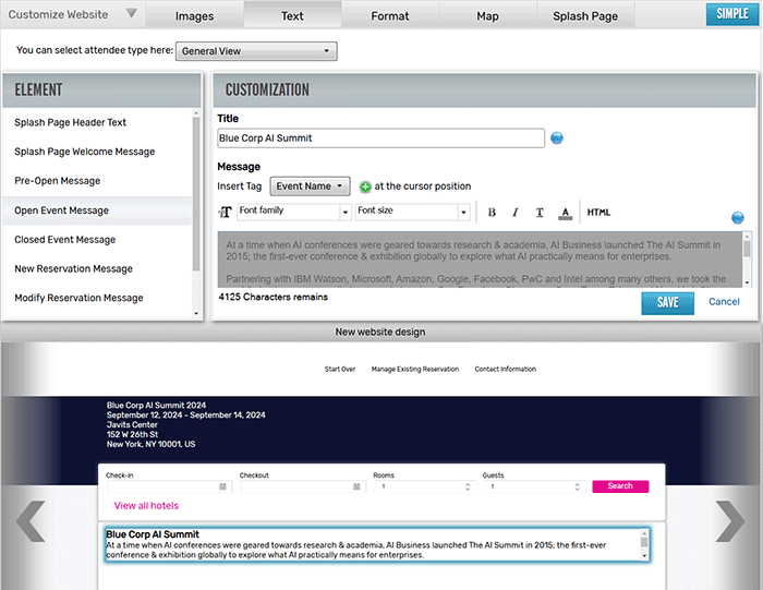 Managing Text Elements on the Passkey Booking Website