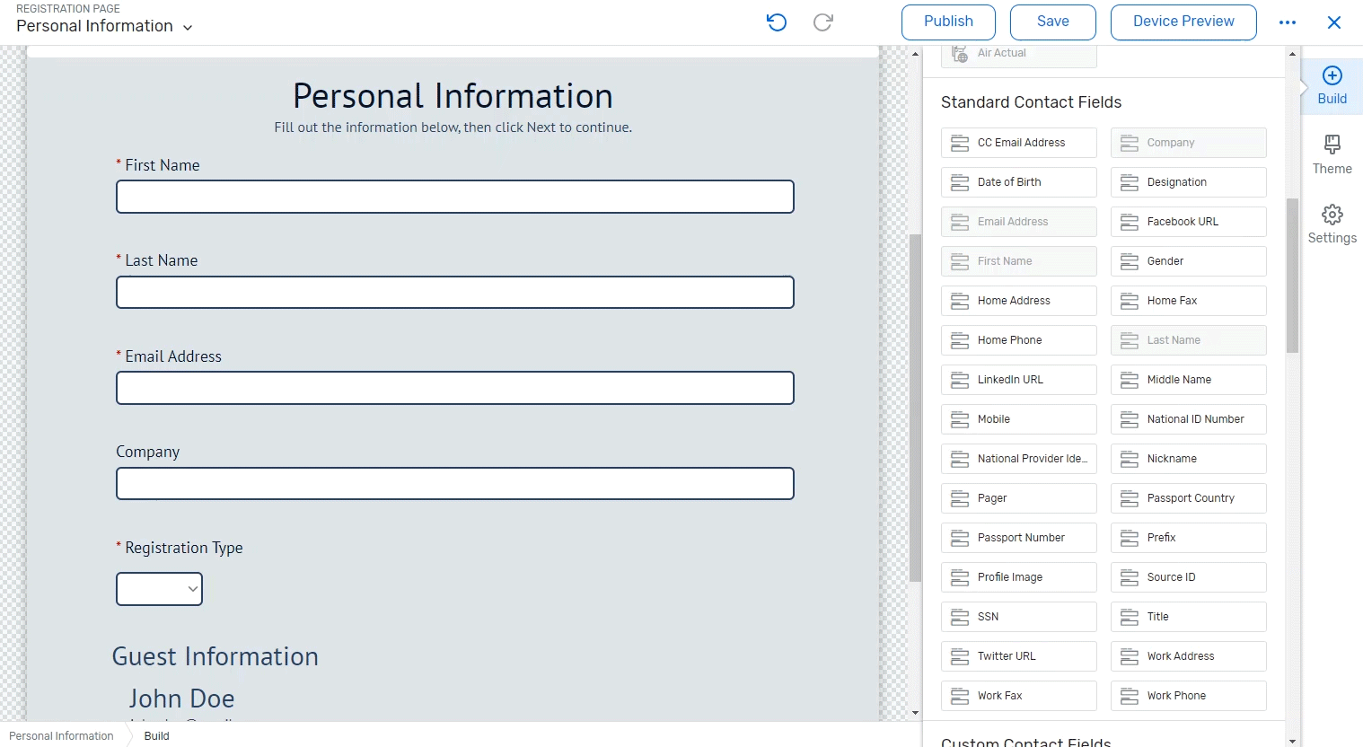 An animation of adding a title widget to registration