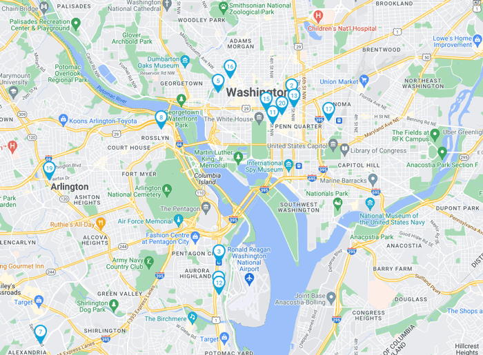 Map displaying the venues selected from the RFP's Suppliers & Responses section.