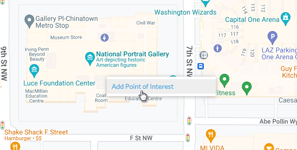 Right-clicking any location on the map will display an Add Point of Interest option that you can select.