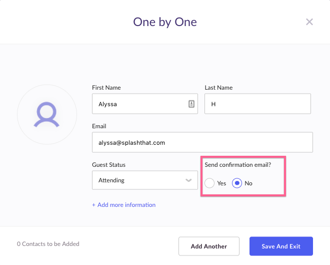 How do I send a Confirmation Email to an individual attendee?