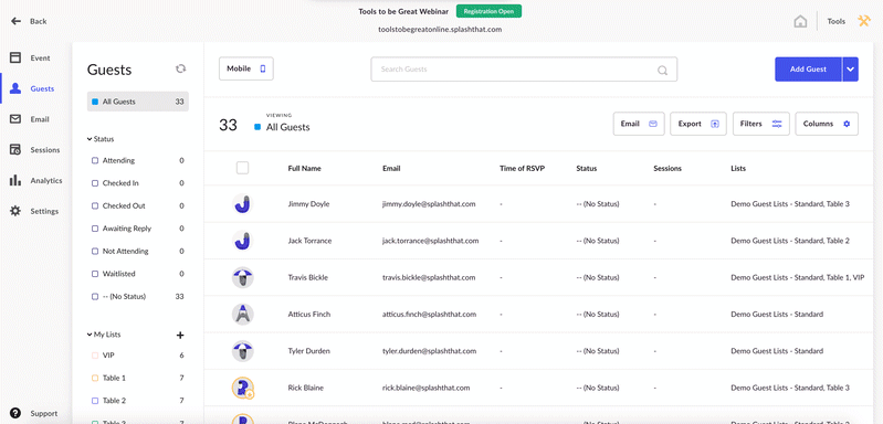 How do I update existing guest info in my guest list?