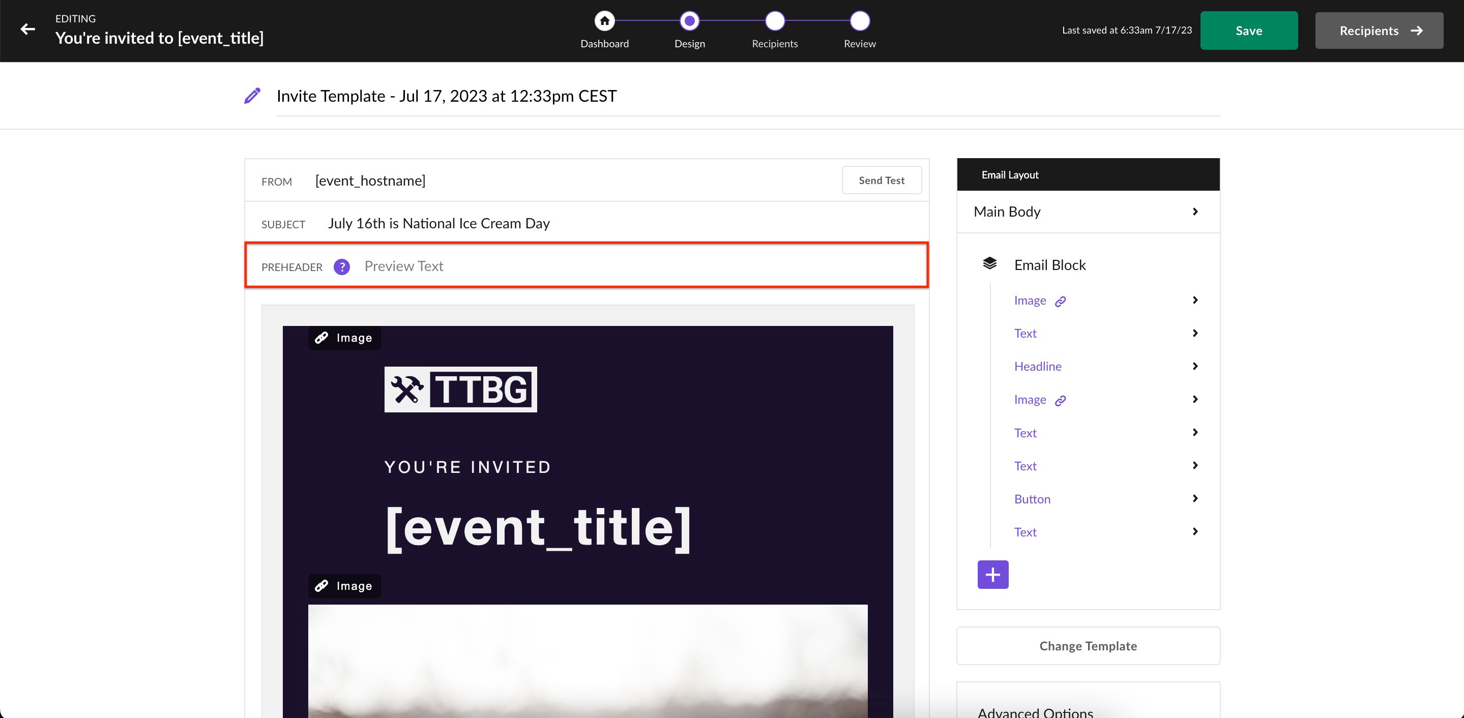 How do I customize an email's inbox preview sentence?