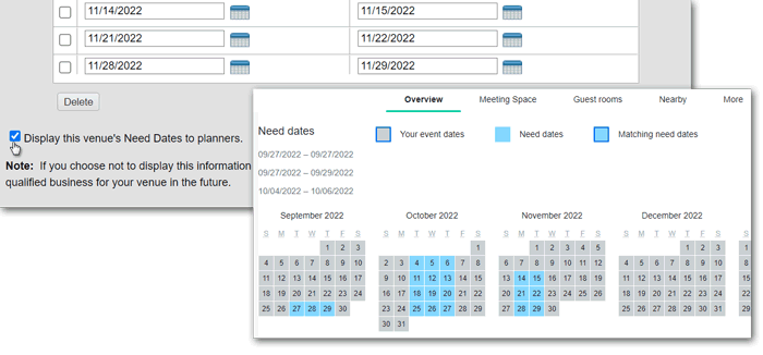 Adding Need Dates to a Venue Profile